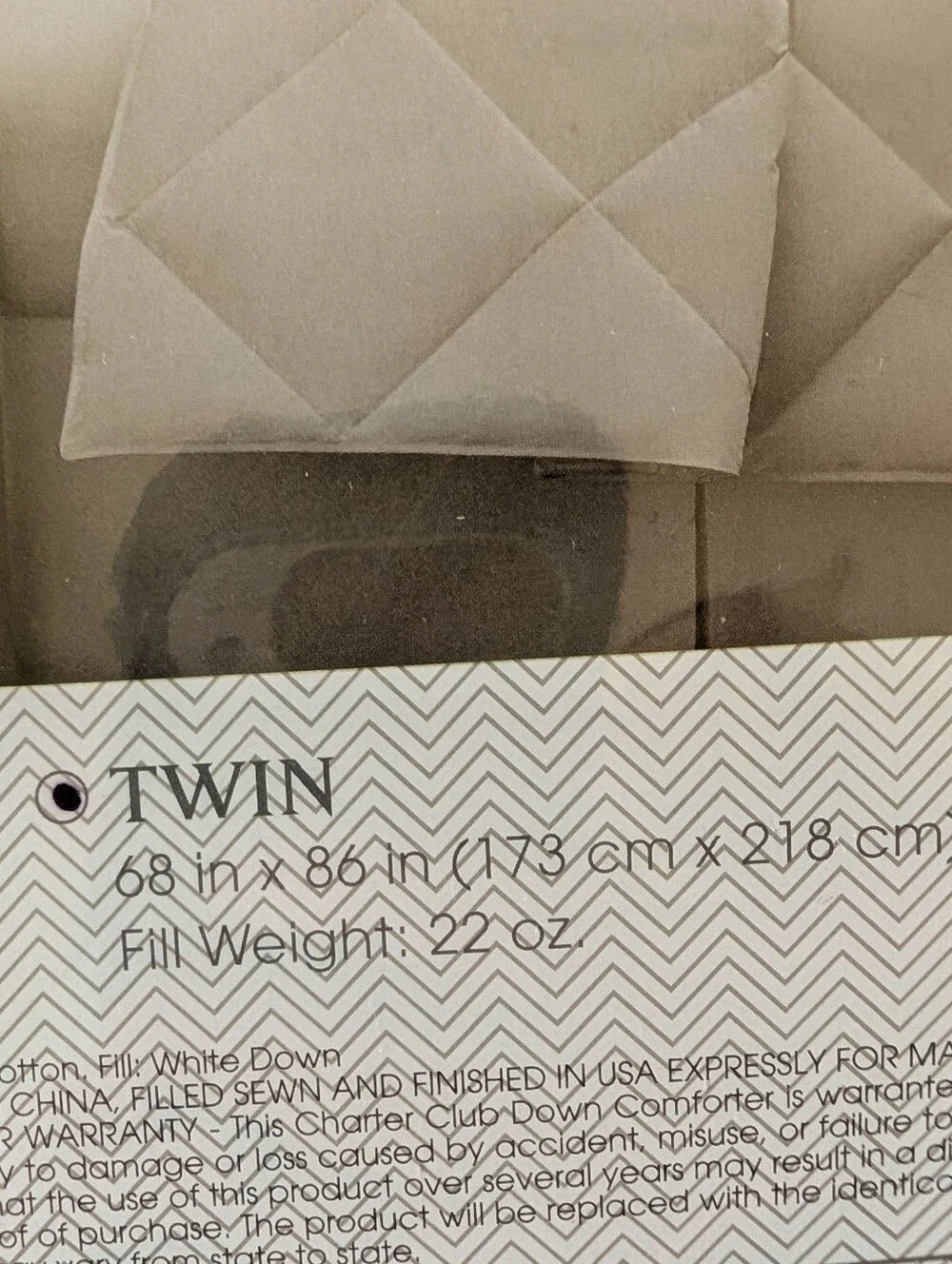CHARTER CLUB HOME white diamond down comforter TWIN